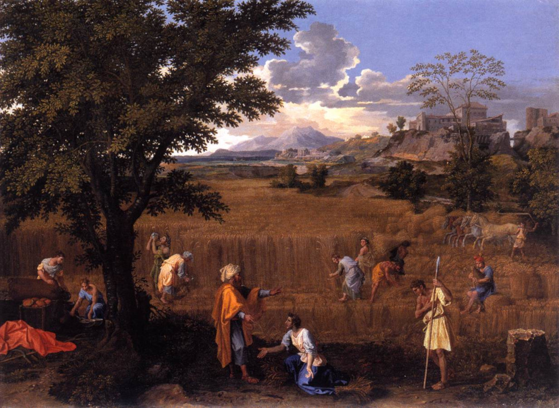 Nicolas Poussin: Boaz en Ruth op het veld