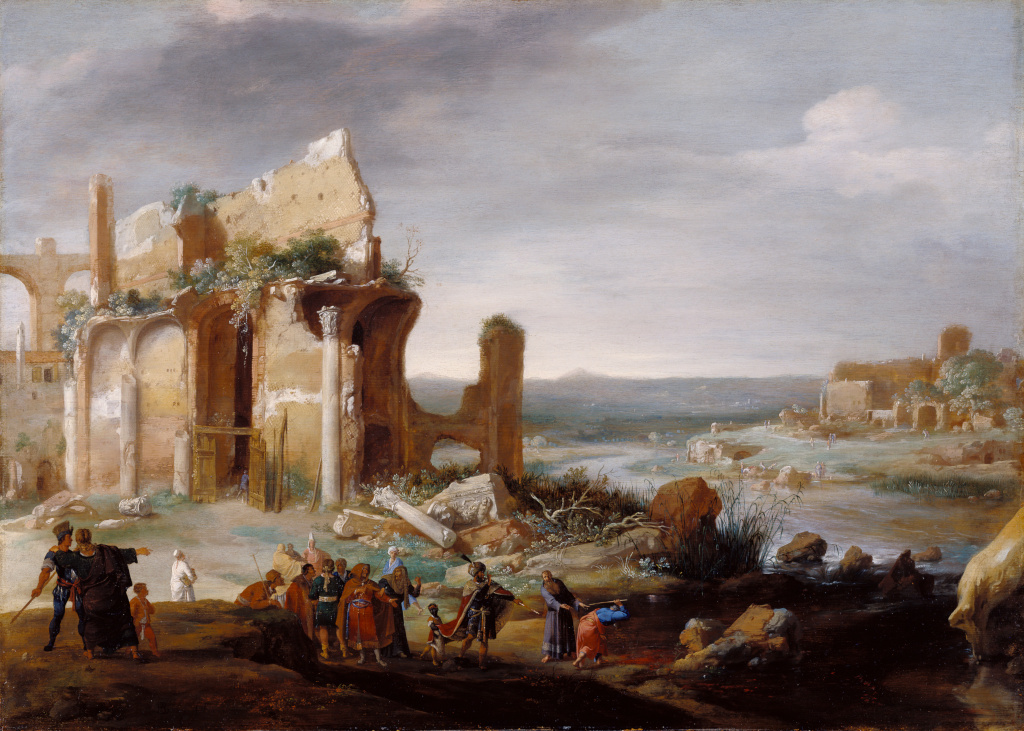 Bartholomeus Breenbergh: Mozes en Aäron veranderen het Nijlwater in bloed