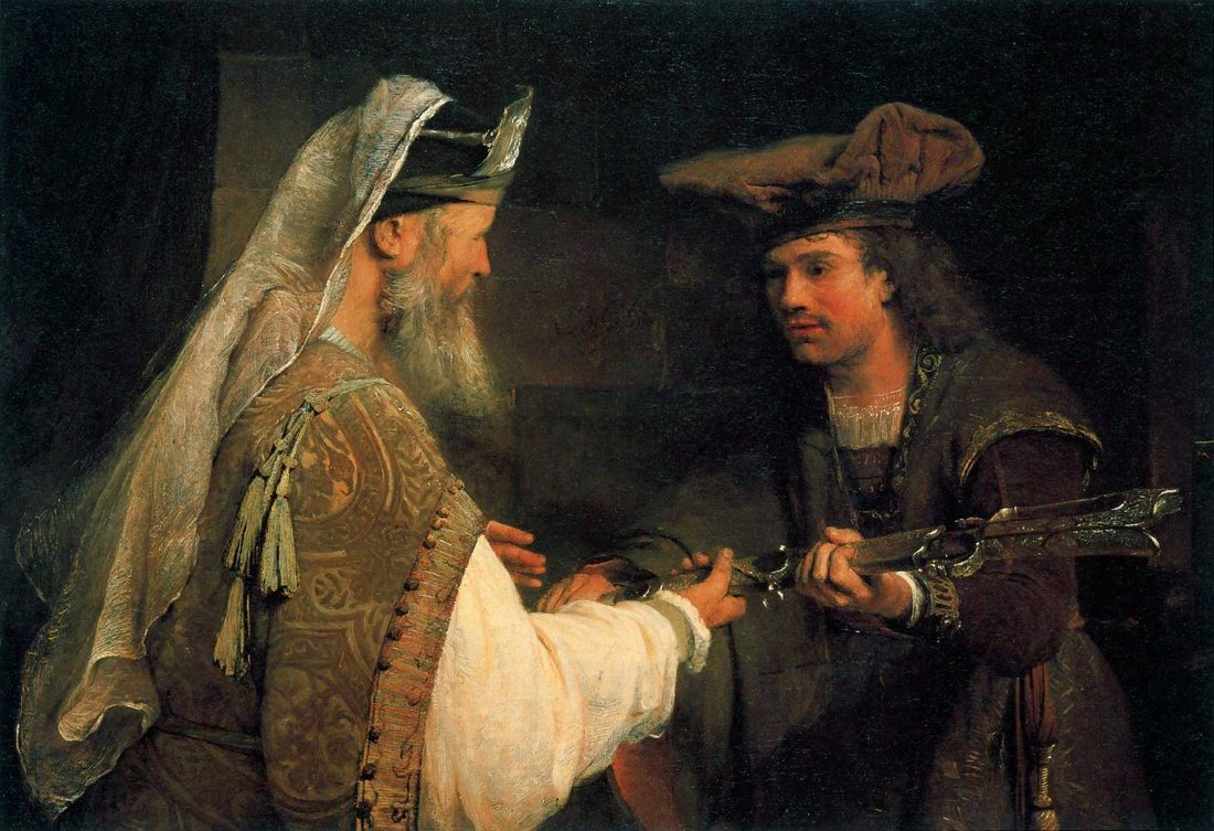 Arent de Gelder: Achimelek geeft het zwaard van Goliath aan David