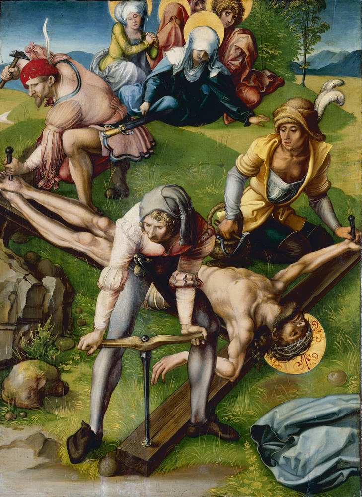 Albrecht Dürer: Zeven Smarten: Jezus wordt aan het kruis genageld
