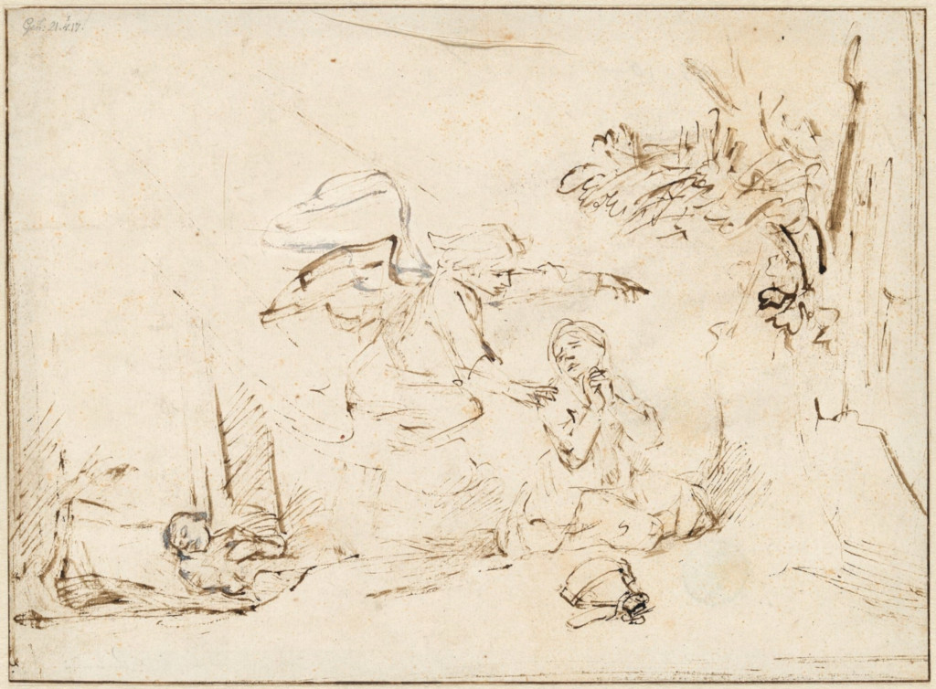 Rembrandt Harmensz. van Rijn: De engel verschijnt aan Hagar in de woestijn