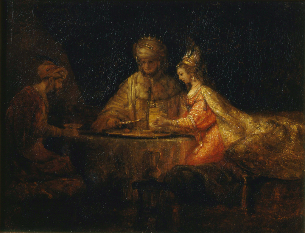 Rembrandt Harmensz. van Rijn: Haman en Ahasveros te gast bij Esther