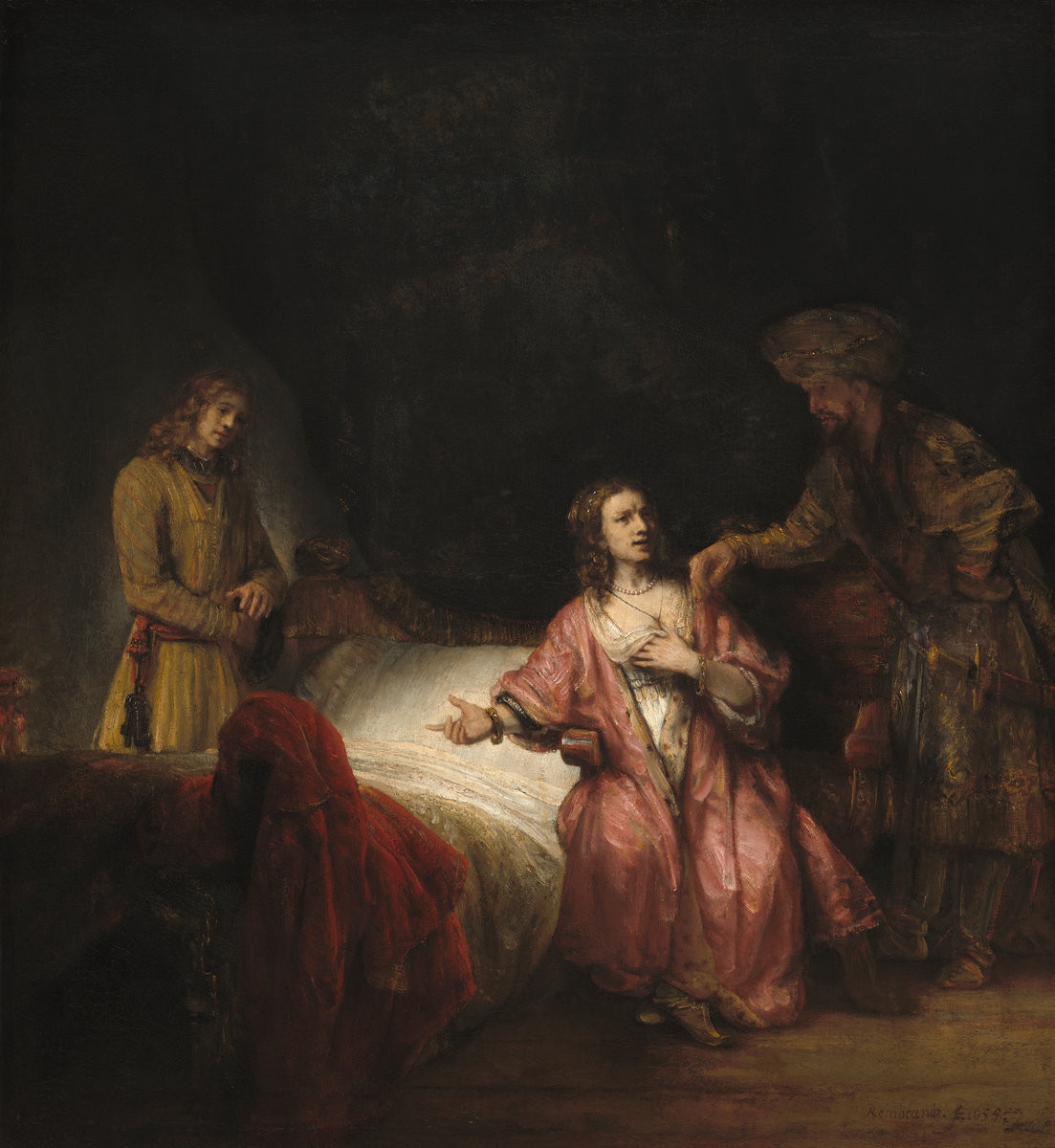 Rembrandt Harmensz. van Rijn: Jozef wordt beschuldigd door Potifars vrouw (Washington)