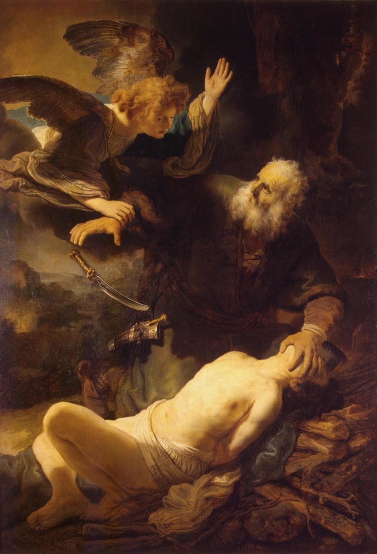 Rembrandt Harmensz. van Rijn: De engel verhindert de slachting van Izak (1635)