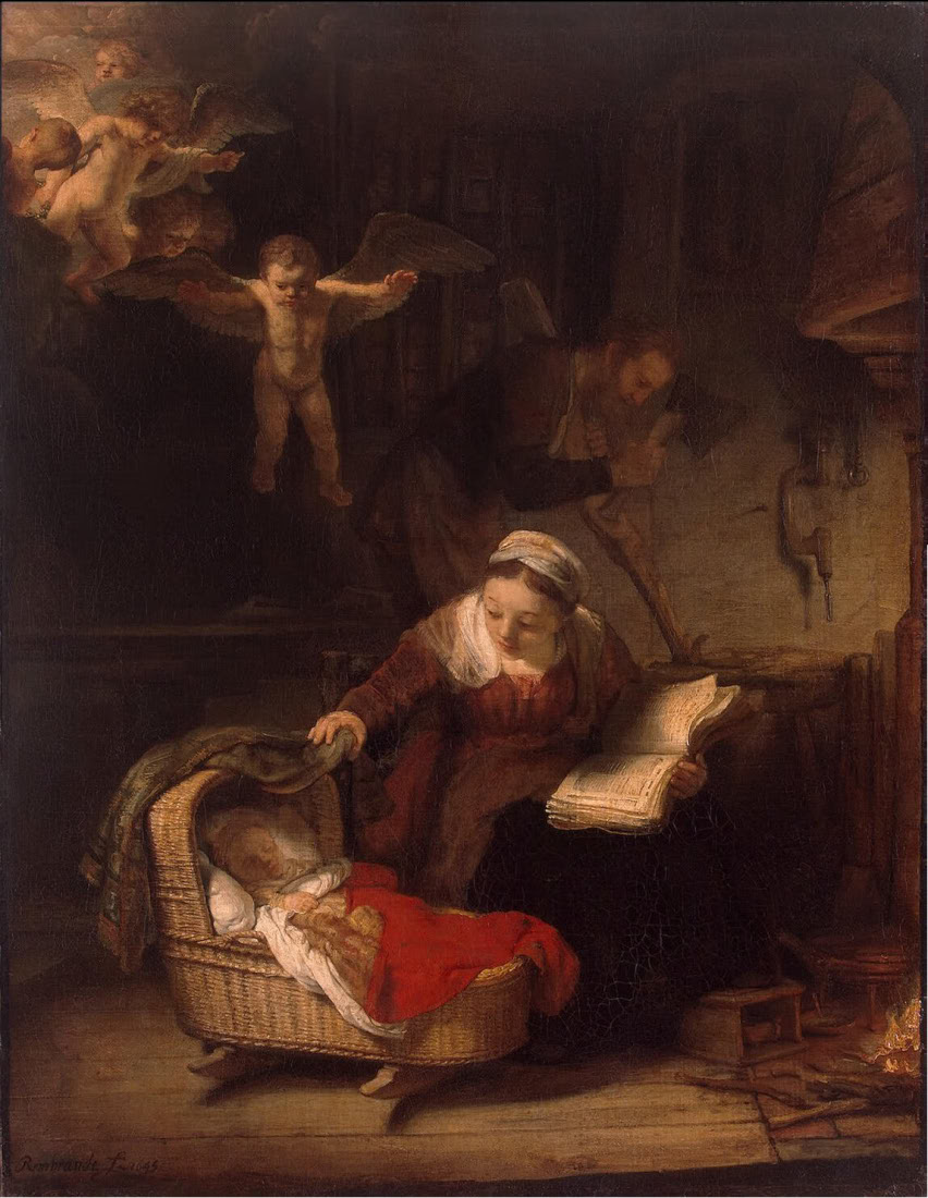 Rembrandt Harmensz. van Rijn: De heilige familie met engelen