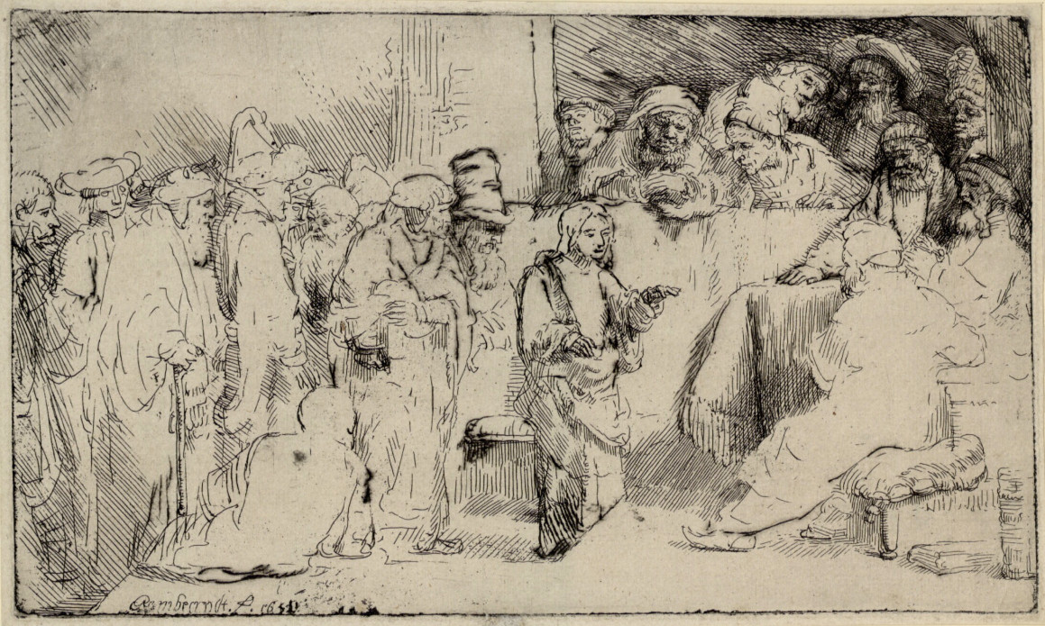 Rembrandt Harmensz. van Rijn: De jonge Jezus staande tussen de schriftgeleerden