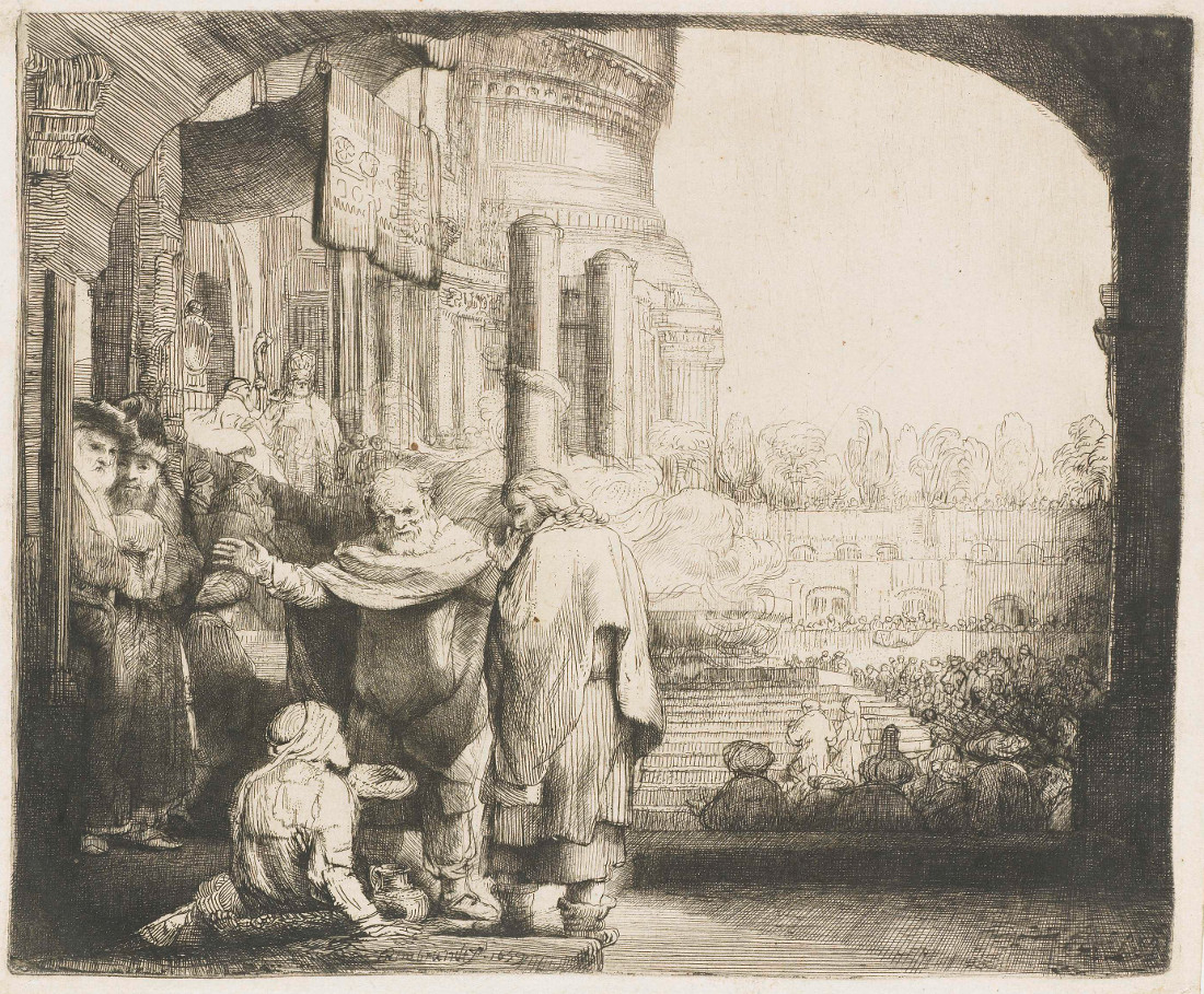 Rembrandt Harmensz. van Rijn: Petrus en Johannes genezen een kreupele