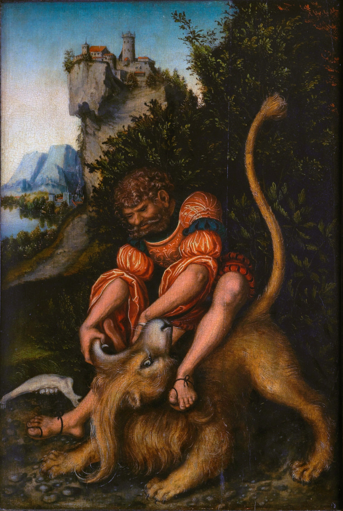 Lucas Cranach de Oude: Simson in gevecht met de leeuw